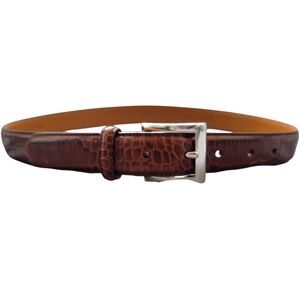Polo Ralph Lauren Brown Geniune Italian Leather Croc Print Belt Silver Buckle 32